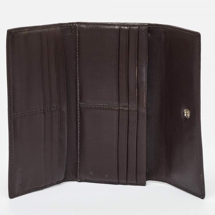 Pre Owned Coach Beige/Brown Signature Canvas and Leather Continental Wallet