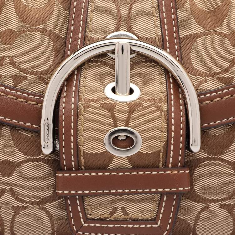Pre Owned Coach Beige/Brown Signature Canvas Soho Vintage Flap Shoulder Bag