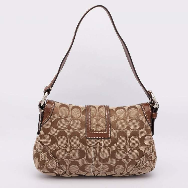 Pre Owned Coach Beige/Brown Signature Canvas Soho Vintage Flap Shoulder Bag