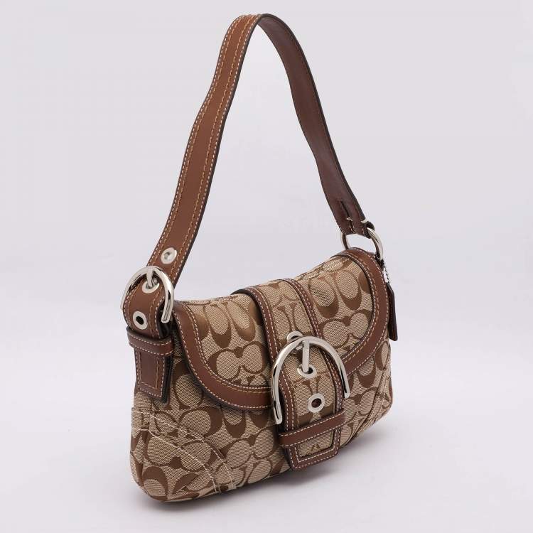 Pre Owned Coach Beige/Brown Signature Canvas Soho Vintage Flap Shoulder Bag