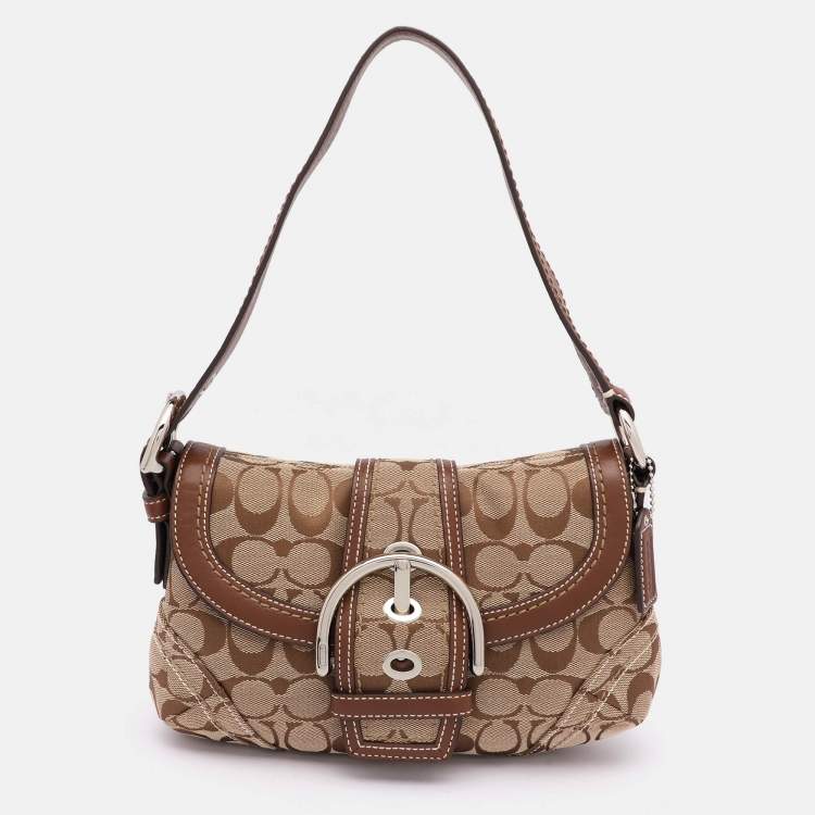 Coach Vintage Beige/Tan Signature outlet Canvas and Leather Shoulder Bag