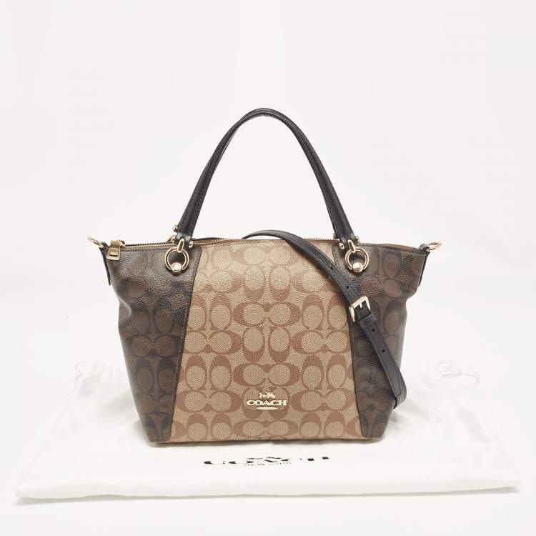 Pre Owned Coach Brown/Black Signature Coated Canvas and Leather Kacey Tote