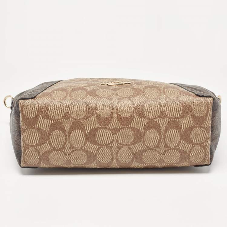 Pre Owned Coach Brown/Black Signature Coated Canvas and Leather Kacey Tote