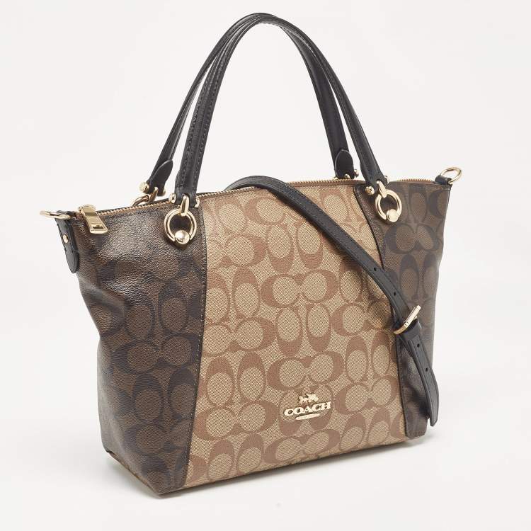 Pre Owned Coach Brown/Black Signature Coated Canvas and Leather Kacey Tote
