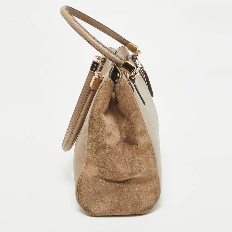 Pre Owned Coach Beige Leather and Suede Minetta Satchel