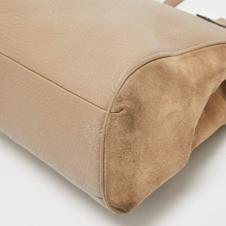 Pre Owned Coach Beige Leather and Suede Minetta Satchel