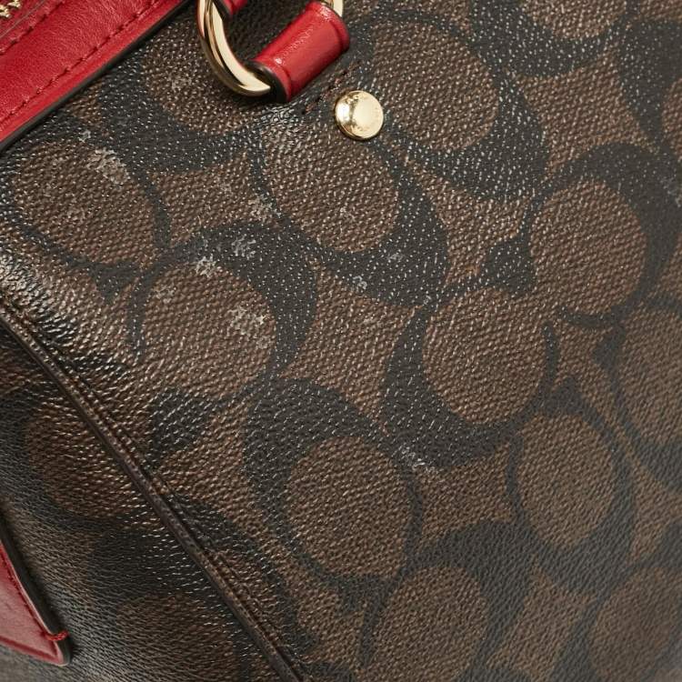 Pre Owned Coach Red/Brown Signature Coated Canvas Rowan Boston Bag