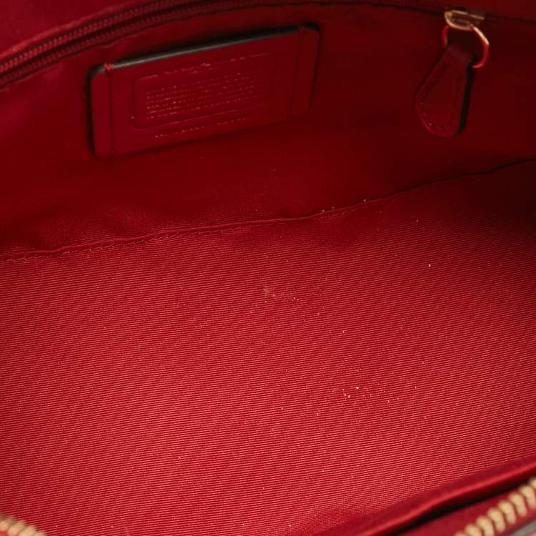 Pre Owned Coach Red/Brown Signature Coated Canvas Rowan Boston Bag