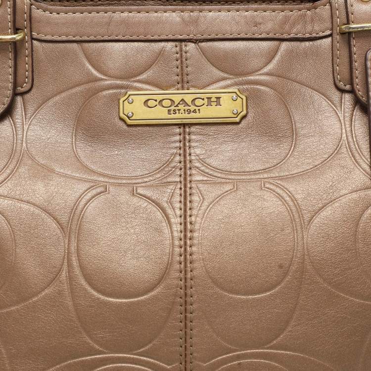 Pre Owned Coach Brown Embossed Leather South Tote