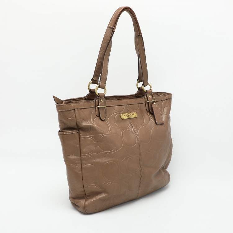 Pre Owned Coach Brown Embossed Leather South Tote