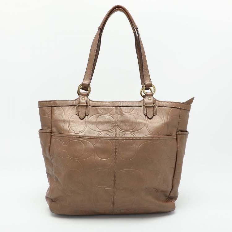 Pre Owned Coach Brown Embossed Leather South Tote