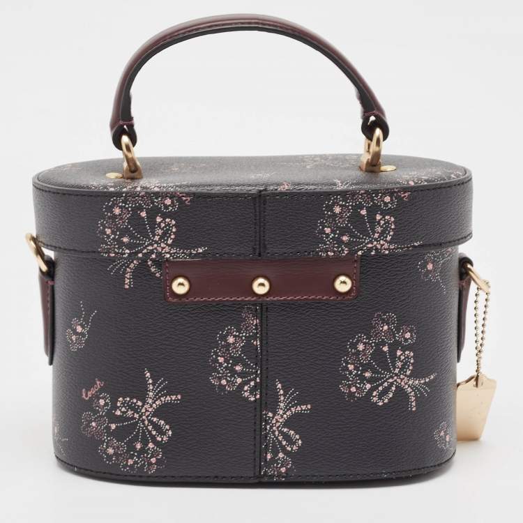 Pre Owned Coach Black Ribbon Bouquet Print Leather Kay Crossbody Bag
