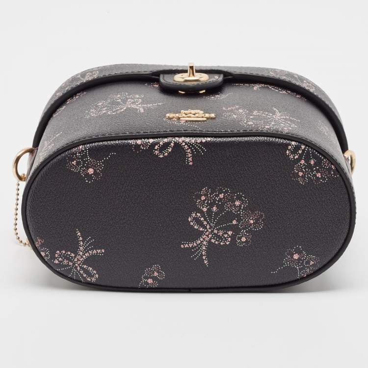 Pre Owned Coach Black Ribbon Bouquet Print Leather Kay Crossbody Bag