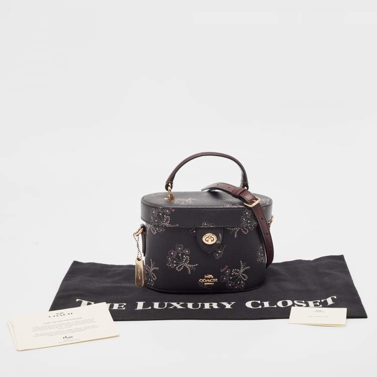 Pre Owned Coach Black Ribbon Bouquet Print Leather Kay Crossbody Bag