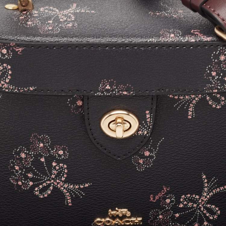 Pre Owned Coach Black Ribbon Bouquet Print Leather Kay Crossbody Bag