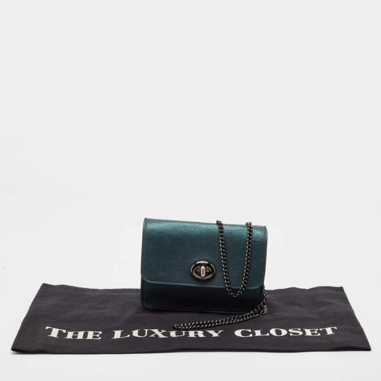 مملوكة مسبقًا Coach Metallic Green Leather Bowery Crossbody Bag