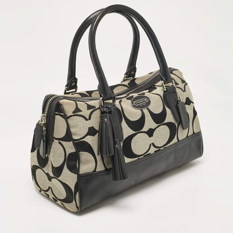 Pre Owned Coach Black Signature Canvas and Leather Legacy Haley Satchel