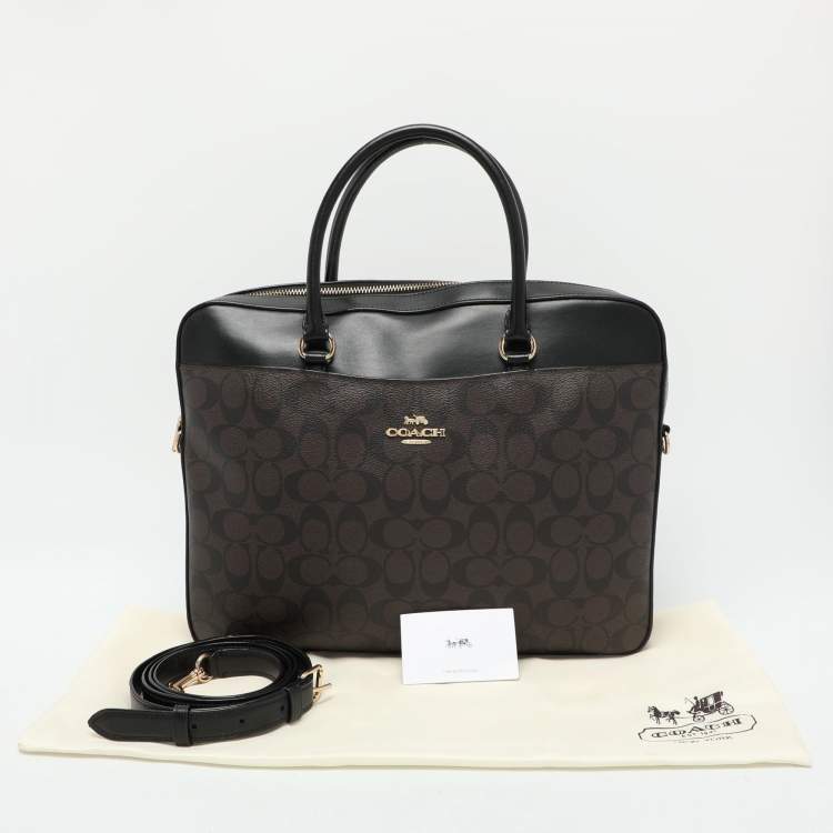 Pre Owned Coach Brown/Black Coated Canvas and Leather Laptop Bag