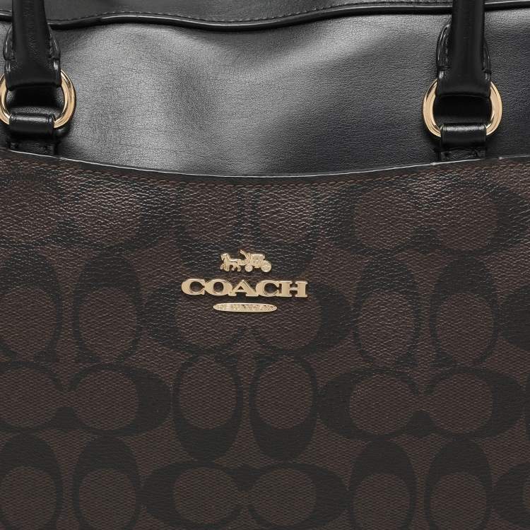 Pre Owned Coach Brown/Black Coated Canvas and Leather Laptop Bag