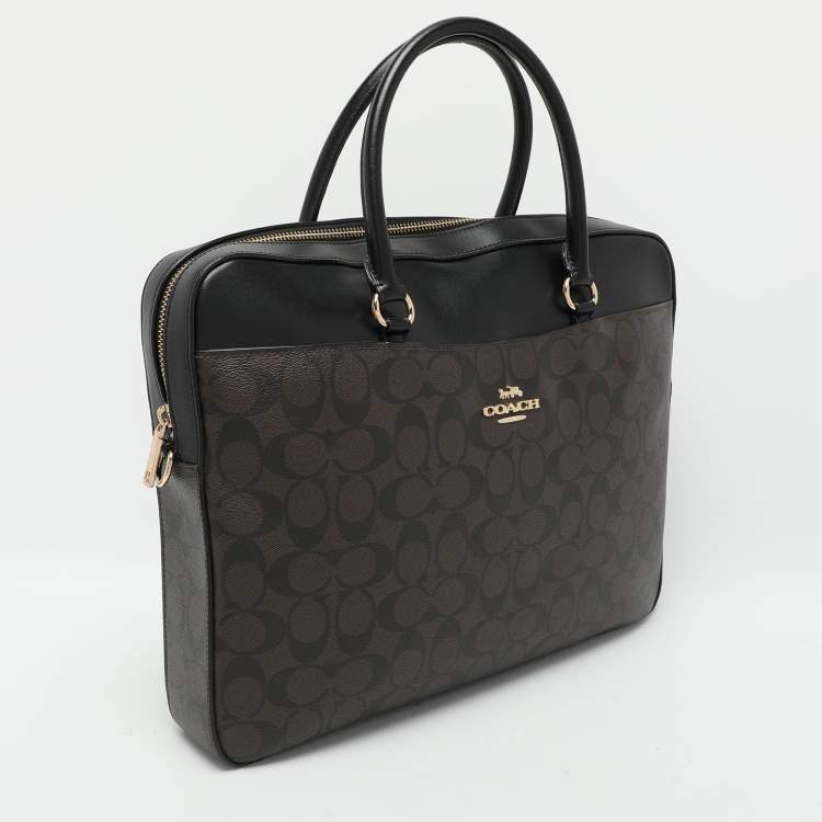 Pre Owned Coach Brown/Black Coated Canvas and Leather Laptop Bag