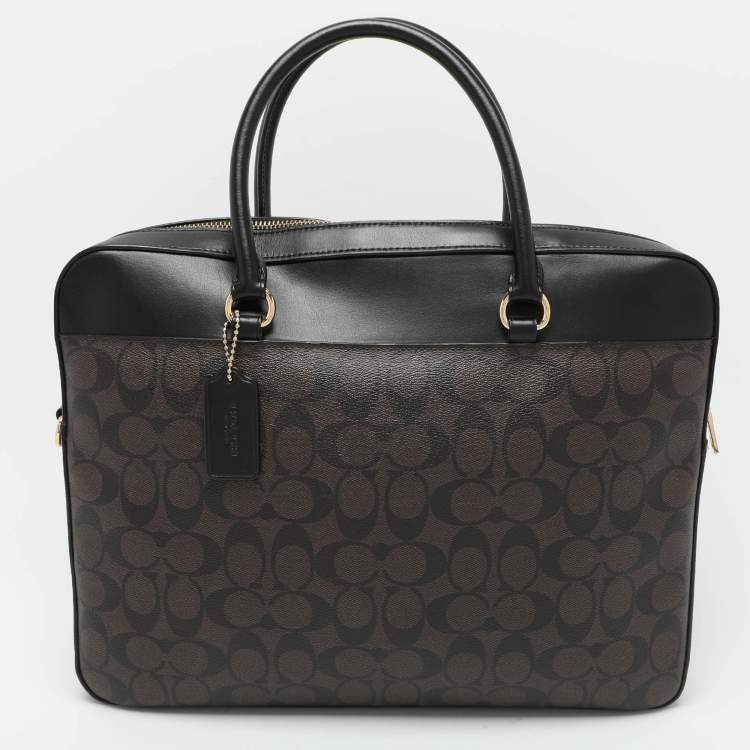Pre Owned Coach Brown/Black Coated Canvas and Leather Laptop Bag