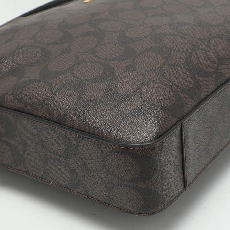 Pre Owned Coach Brown/Black Coated Canvas and Leather Laptop Bag