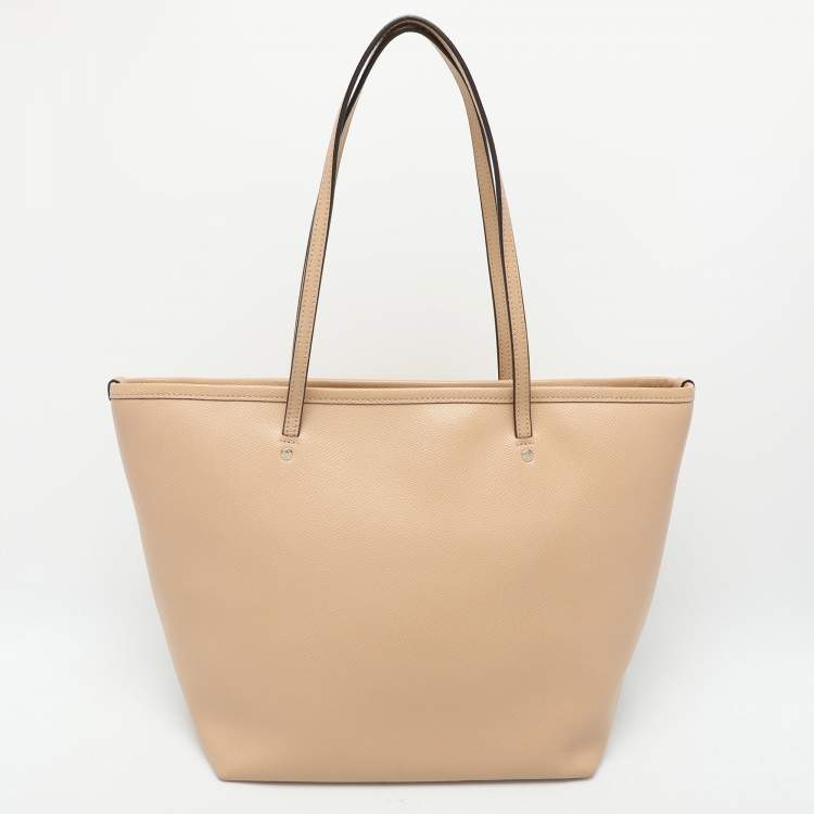 Pre Owned Coach Beige Leather Street Top Zip Tote