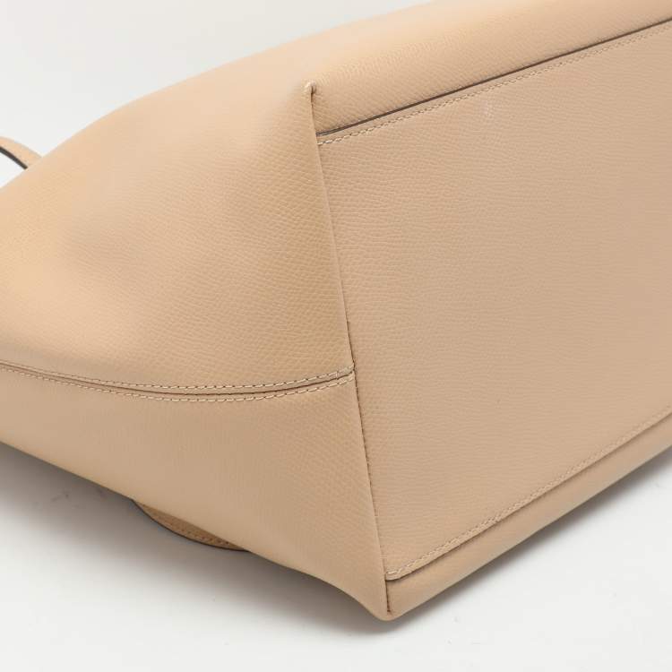 Pre Owned Coach Beige Leather Street Top Zip Tote