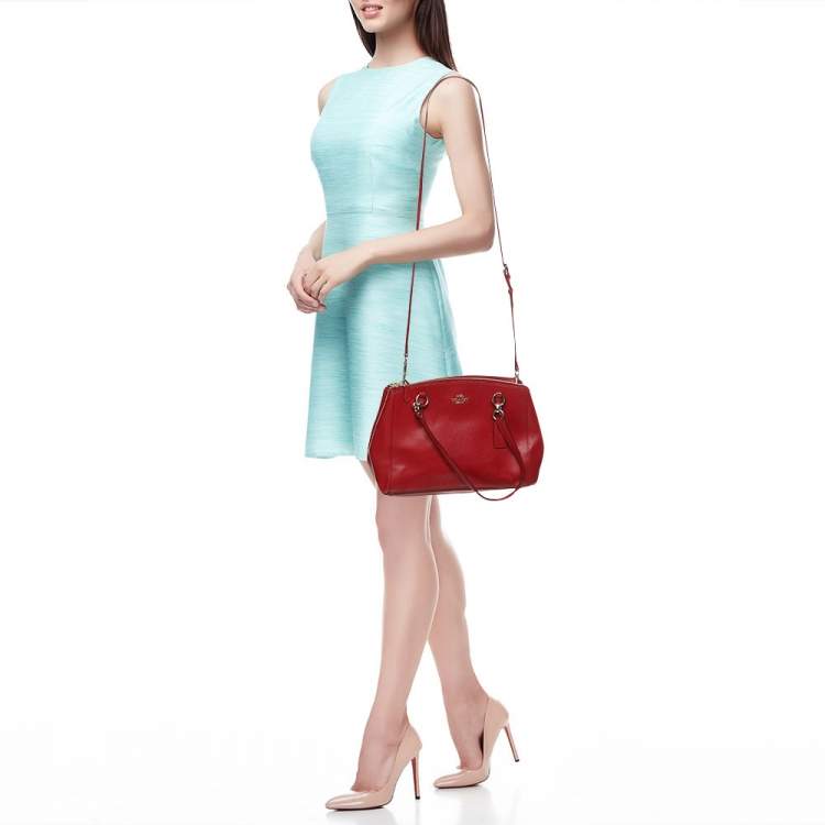 Pre Owned Coach Red Leather Christie Top Zip Satchel