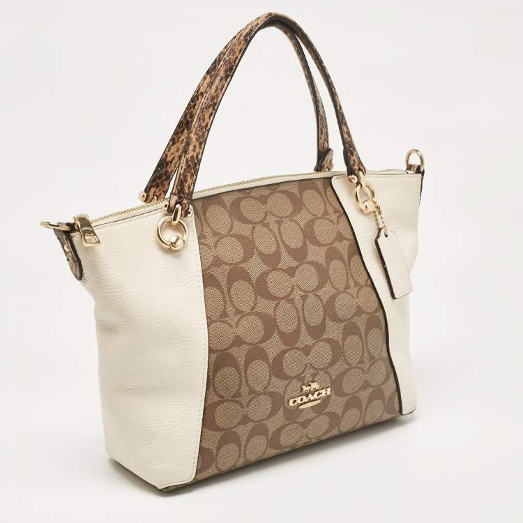 Pre Owned Coach Beige Coated Canvas Leather Satchel