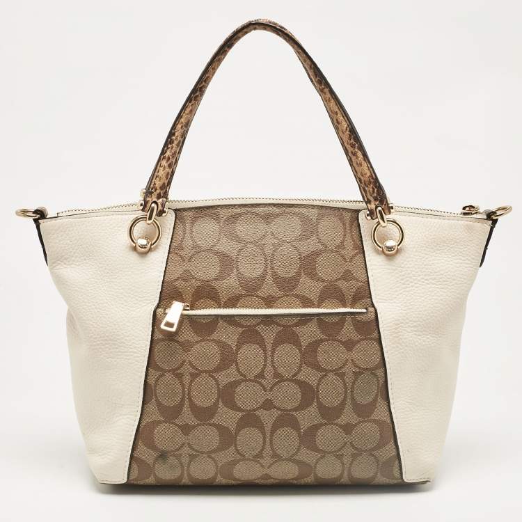 Pre Owned Coach Beige Coated Canvas Leather Satchel