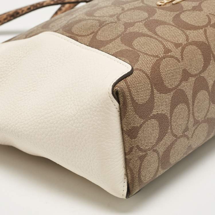 Pre Owned Coach Beige Coated Canvas Leather Satchel