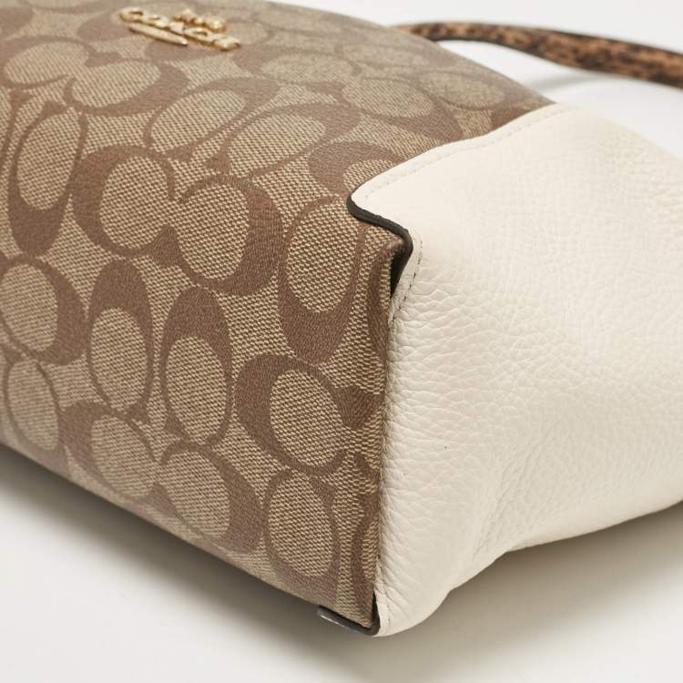 Pre Owned Coach Beige Coated Canvas Leather Satchel