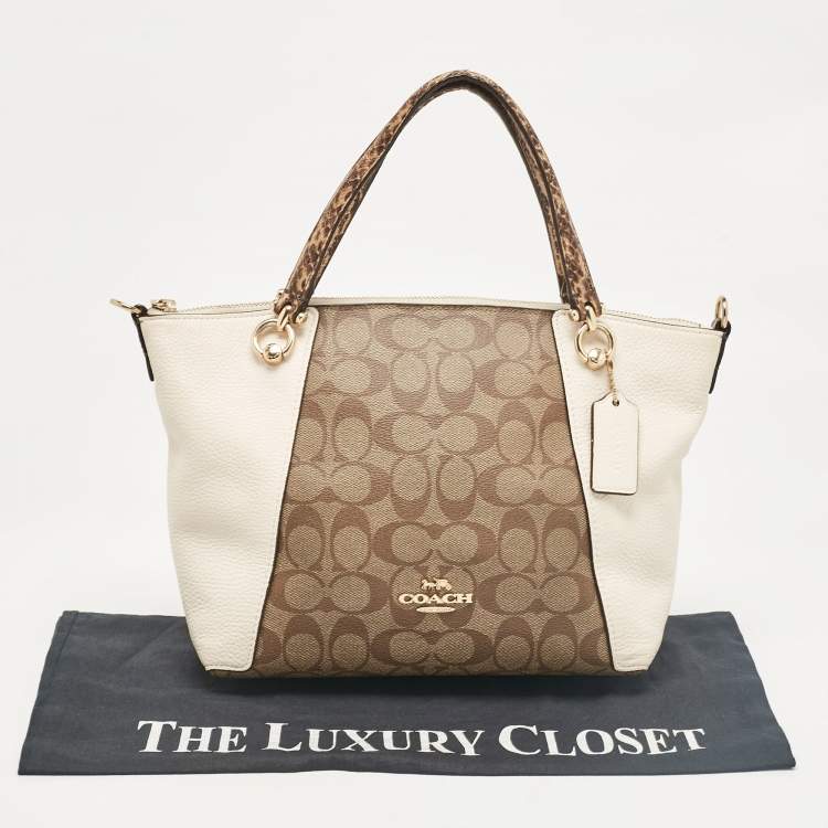 Pre Owned Coach Beige Coated Canvas Leather Satchel