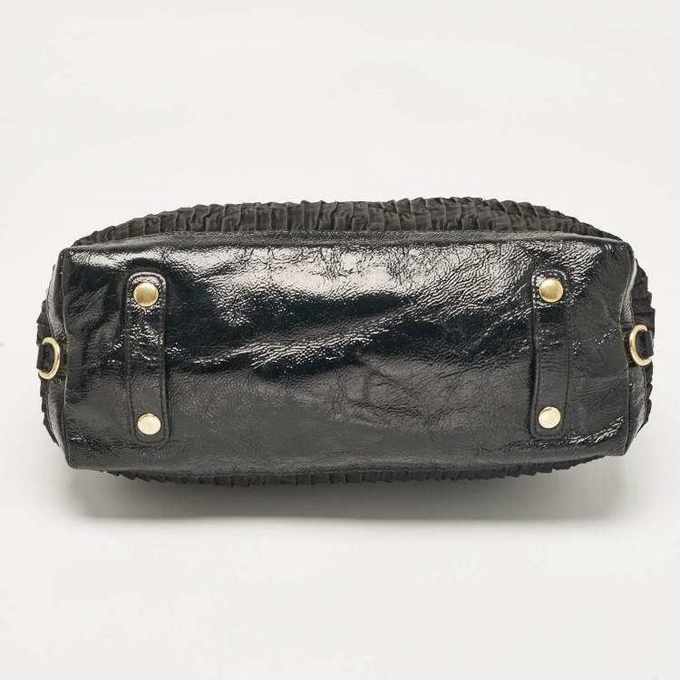 Pre Owned Coach Black Satin and Patent Leather Ashley Tote