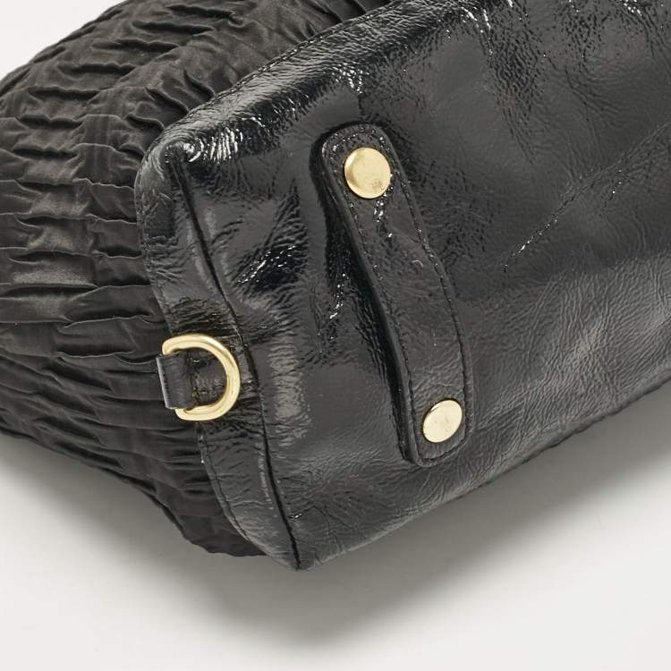 Pre Owned Coach Black Satin and Patent Leather Ashley Tote