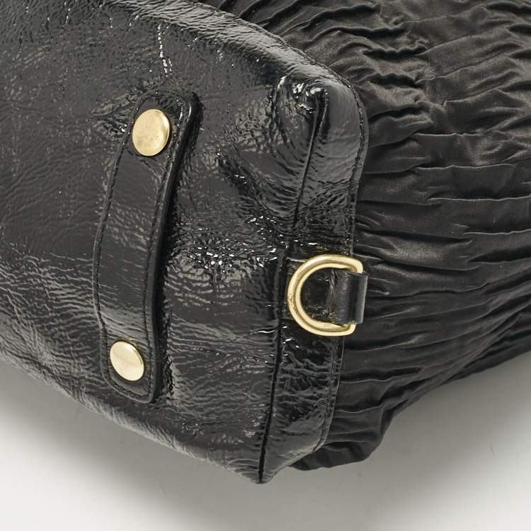 Pre Owned Coach Black Satin and Patent Leather Ashley Tote