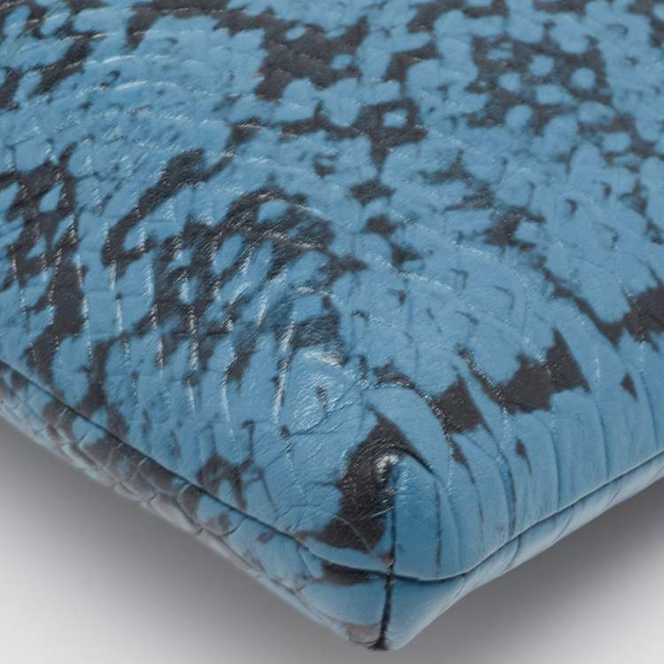 Pre Owned Coach Two Tone Blue Python Embossed Leather Journal Crossbody Bag