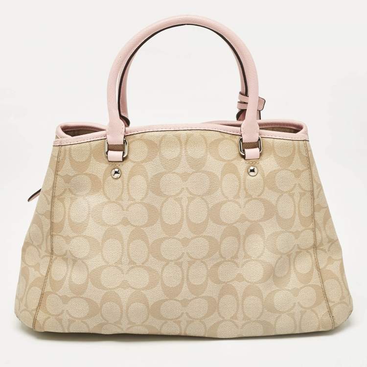 مملوكة مسبقًا Coach Pink/Beige Signature Coated Canvas Margot Carryall Satchel