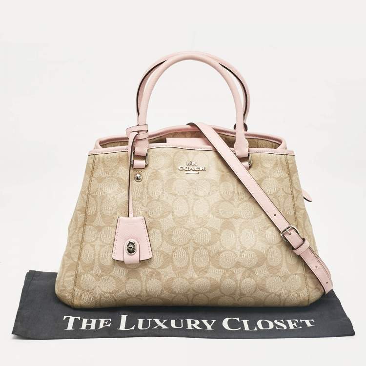 مملوكة مسبقًا Coach Pink/Beige Signature Coated Canvas Margot Carryall Satchel