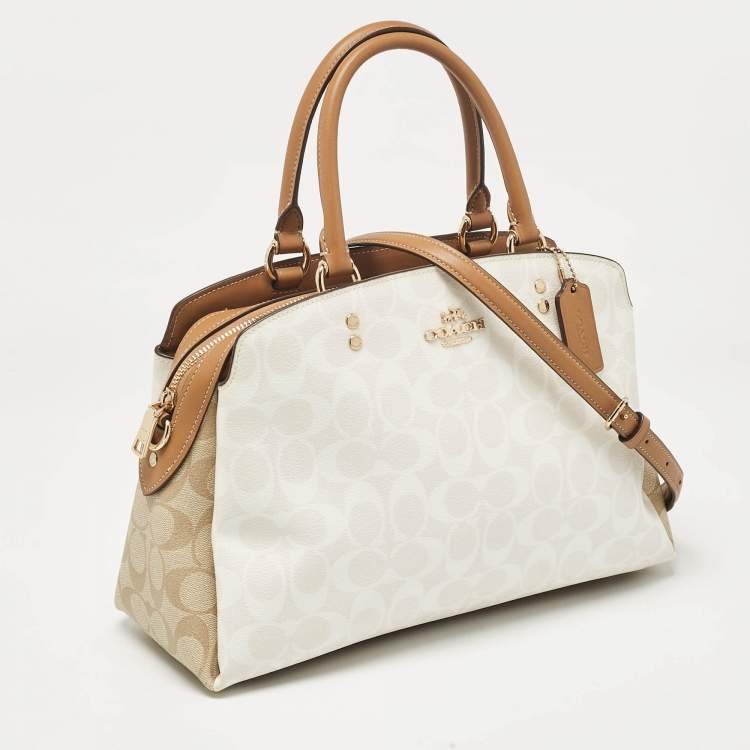 مملوكة مسبقًا Coach Beige/Off White Signature Coated Canvas and Leather Lillie Carryall Satchel