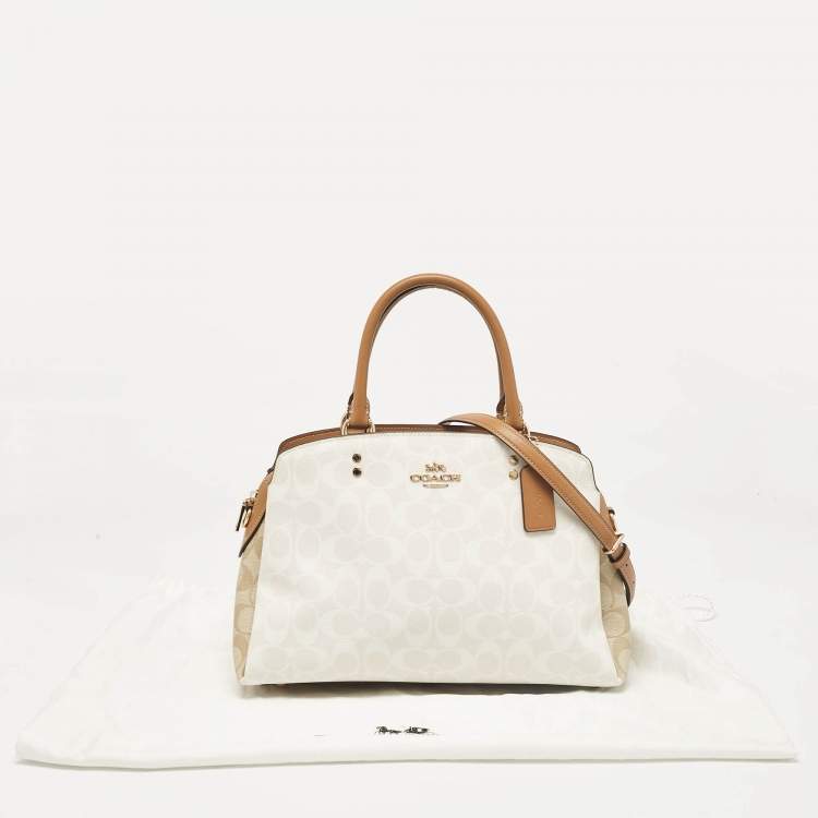 مملوكة مسبقًا Coach Beige/Off White Signature Coated Canvas and Leather Lillie Carryall Satchel