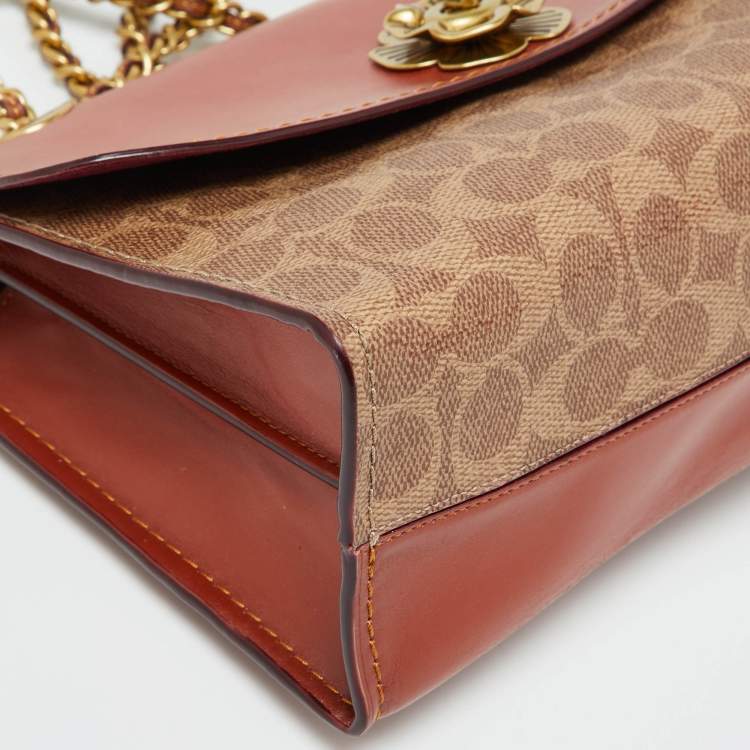 Pre Owned Coach Brown/Beige Signature Coated Canvas and Leather Parker Shoulder Bag