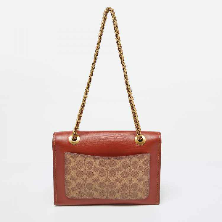 Pre Owned Coach Brown/Beige Signature Coated Canvas and Leather Parker Shoulder Bag