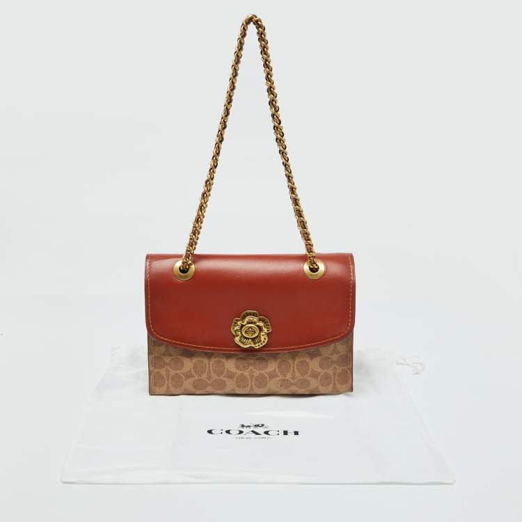 Pre Owned Coach Brown/Beige Signature Coated Canvas and Leather Parker Shoulder Bag