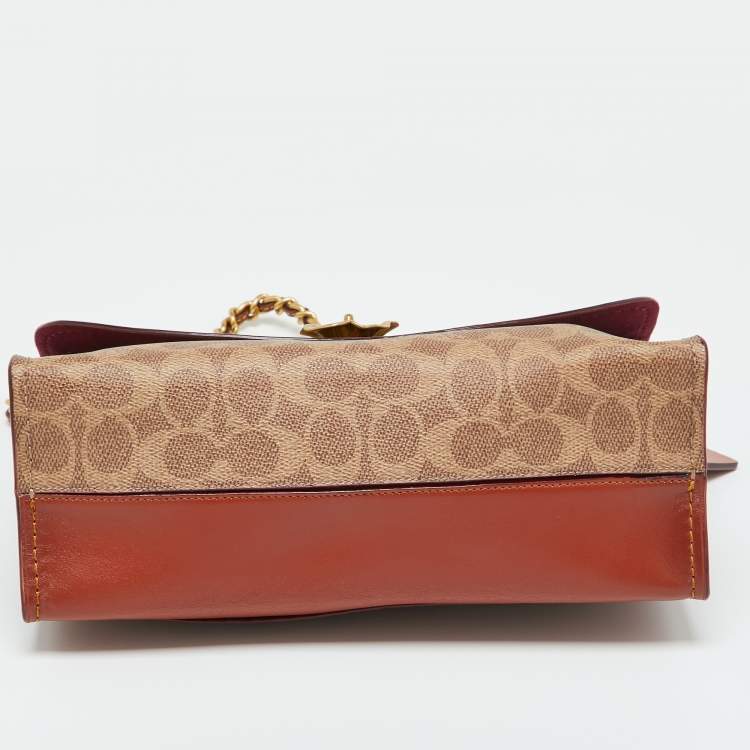 Pre Owned Coach Brown/Beige Signature Coated Canvas and Leather Parker Shoulder Bag