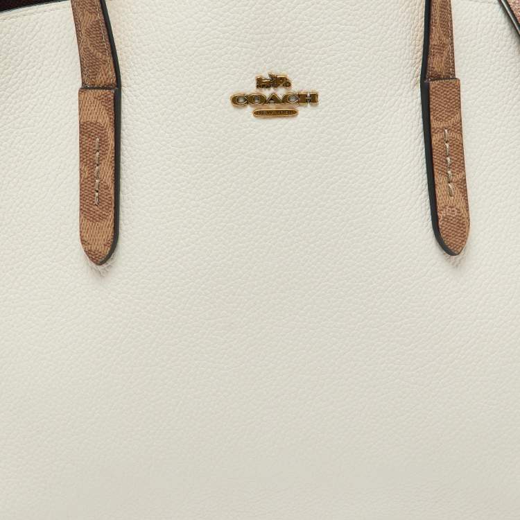 مملوكة مسبقًا Coach White/Brown Leather and Signature Coated Canvas Charlie Carryall Tote
