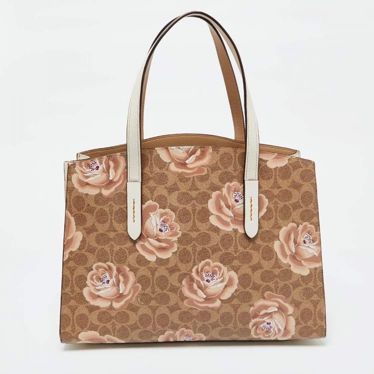 مملوكة مسبقًا Coach Brown/White Signature Floral Coated Canvas and Leather Charlie Carryall Tote