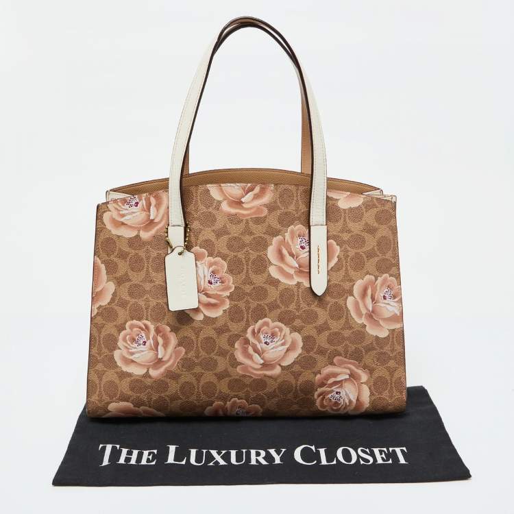 مملوكة مسبقًا Coach Brown/White Signature Floral Coated Canvas and Leather Charlie Carryall Tote