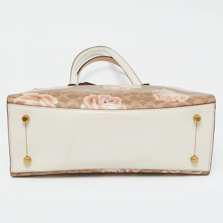 مملوكة مسبقًا Coach Brown/White Signature Floral Coated Canvas and Leather Charlie Carryall Tote